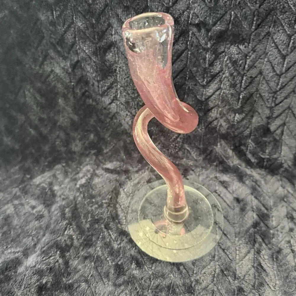 Michael Hudson Candle Holder Pink Art Glass Twisted Wavy (can Interlock) MCM